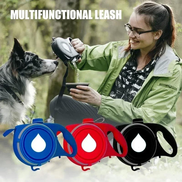 Trela forte multifuncional para cães de estimação com tigela de garrafa de água embutida