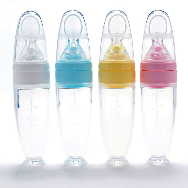 Espremendo a mamadeira de silicone para bebês recém-nascidos, colher de arroz para treinamento