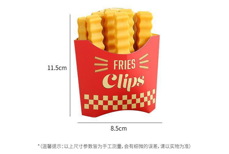 Clipes de batatas fritas: 12pcs clipes de saco em forma de batatas fritas + 1pc caixa de ímã de geladeira