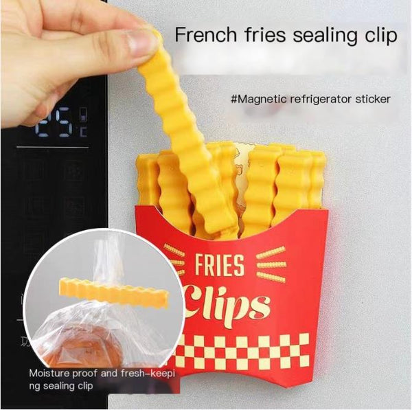 Clipes de batatas fritas: 12pcs clipes de saco em forma de batatas fritas + 1pc caixa de ímã de geladeira